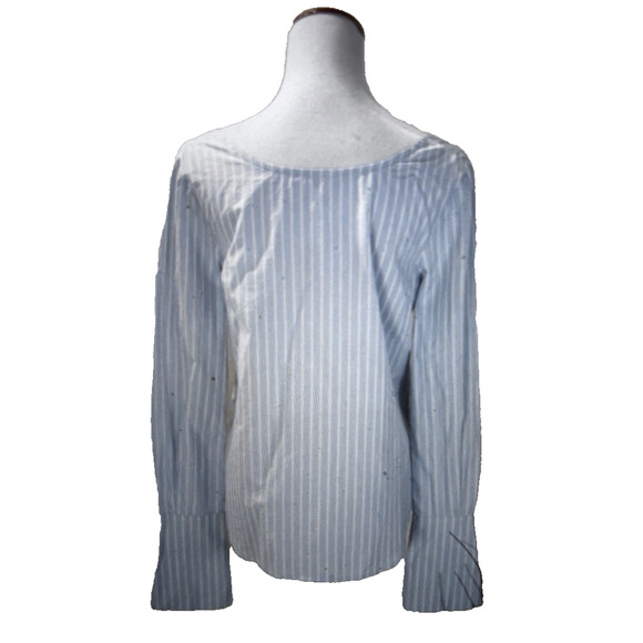 Frame Shirt Top Women Size L Blue with white stripe MSRP $275 - Picture 1 of 7